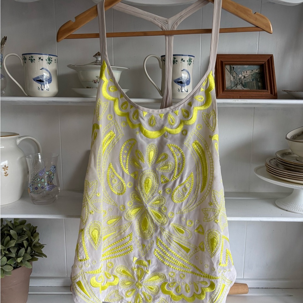 Trina Turk Cream and Yellow Embroidered Top